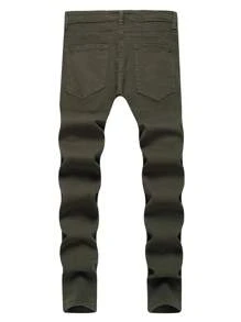 Men's Slim Fit Pocket Casual Denim Jeans, Emo Style - Army Green - View 2