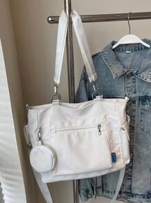 Grand sac fourre-tout unisexe avec porte-monnaie 1 pièce, nouveau style coréen, sac d'école pour étudiants de collège, sac décontracté, sac à bandoulière, sac en canevas, sac à bandoulière, sac pour femme avec sac à pièces, sac scolaire, grande capacité, portable, pour adolescentes, femmes étudiantes, parfait pour le bureau, le collège, l'école primaire, le collège, le lycée, le travail, les affaires, les trajets, les achats, les vacances