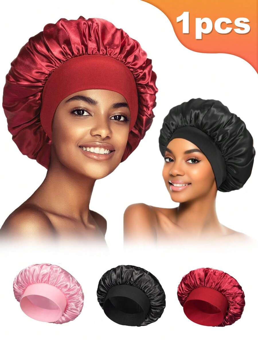 1 件装女士睡觉时保护头发，美容护发浴帽，可重复使用缎面特大黑色帽子，带宽松紧带丝绸帽子缎面帽子睡眠帽，保护头发 - 彩色 - 查看 1