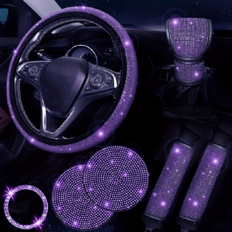 7 Piece Sparkling Rhinestone Car Interior Trim Set - Women's Fashion All-Season Accessory,Purple Car Accessories