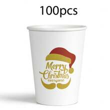 Decoración navideña - Set de 60 piezas de vajilla desechable para fiestas navideñas, incluyendo vasos de papel, platos y platos de postre con estampado de Papá Noel.