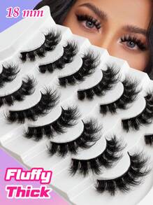 假睫毛,7雙18毫米完整睫毛人造睫毛毛茸茸柔軟厚濃密卷翹自然纖長假睫毛假睫毛 - 黑色 - 查看 1