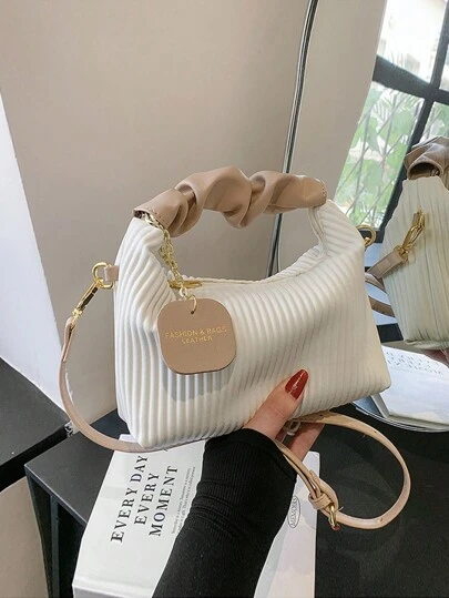 时尚迷你简约褶皱编织 PU 拉链手提包，迷你便携式单肩包，非常适合女性、购物、约会、聚会、礼物