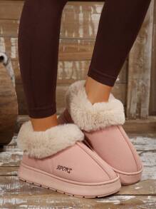 Dép lê đế dày lông cho nữ, giày lười ấm áp đi trong nhà/ngoài trời cho mùa đông - Hồng - Xem 1