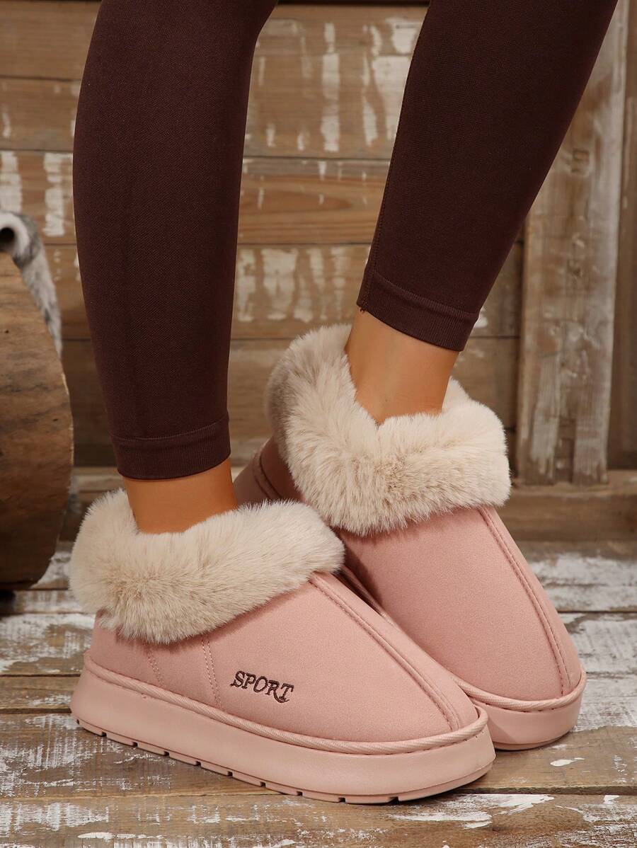 Dép lê đế dày lông cho nữ, giày lười ấm áp đi trong nhà/ngoài trời cho mùa đông - Hồng - Xem 1