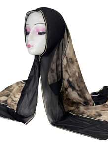 1pc Women's Fashion Patchwork Chiffon Printed Scarf, Contrast Color Casual Polyester Headscarf, Style Elegant Versatile Long Scarf, All Season