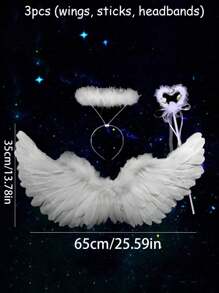 3pcs Angel Wings Costume Decoration, Swallow Shaped White Feathered Wings, Costume Party Props,Halloween Costume Angel Halo Prom