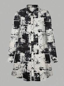 Váy sơ mi dài tay vừa phải phong cách Loose Ink dành cho nữ - Đen và trắng - Xem 2