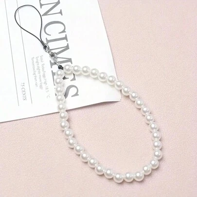 1 件仿珍珠串珠手机挂绳，防丢失手机带，适合送给母亲、家人、朋友、生日、节日的礼物，手机挂饰，手机链