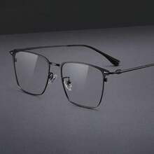 Gọng kính hợp kim titan cho nam, siêu nhẹ, dành cho doanh nhân, đường viền chân mày khắc, thiết kế cổ điển, phụ kiện kính cho mọi mùa - vàng đen - Xem 5