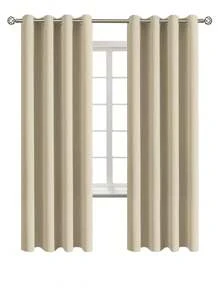 Estelar Textiler Solid Color Single Panel Curtain, Minimalist Polyester Single Panel Blackout Curtain For Bedroom And Living Room - Beige - View 20