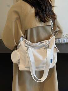 Grand sac fourre-tout unisexe avec porte-monnaie 1 pièce, nouveau style coréen, sac d'école pour étudiants de collège, sac décontracté, sac à bandoulière, sac en canevas, sac à bandoulière, sac pour femme avec sac à pièces, sac scolaire, grande capacité, portable, pour adolescentes, femmes étudiantes, parfait pour le bureau, le collège, l'école primaire, le collège, le lycée, le travail, les affaires, les trajets, les achats, les vacances