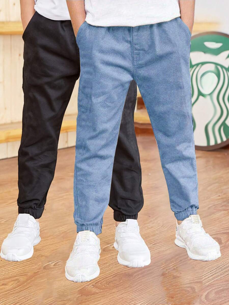 2件套 男童宽松休闲舒适户外运动工装裤,适合返校季、春夏秋冬 - 霧霾藍 - 查看 1