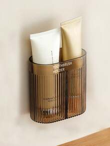 1pc No Drill Electric Toothbrush Holder, Bathroom Storage Rack, Toothpaste Shelf, Wall-Mounted Toothbrush Holder - Brown - View 4