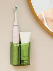 1pc No Drill Electric Toothbrush Holder, Bathroom Storage Rack, Toothpaste Shelf, Wall-Mounted Toothbrush Holder - Brown - View 5