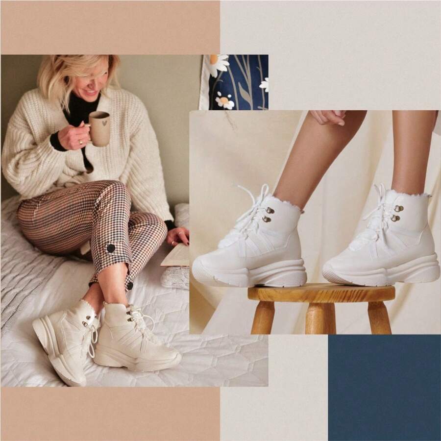 Women's Piccadilly Maxi Bootie Sneakers, Warm Lined, Comfortable High Top - tuổi trắng - Xem 1