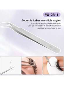 1 件海豚夹睫毛镊子适用于专业人士高精度进口 402 不锈钢睫毛镊子易于使用防静电无磁睫毛化妆工具 - 銀色 - 查看 3