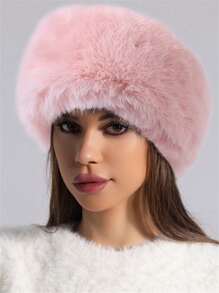 1 件毛绒毛绒衬里无檐便帽，温暖的秋冬季蓬松头饰冬帽 - A - 查看 6