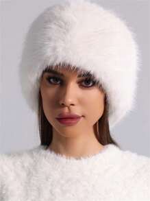 1 件毛绒毛绒衬里无檐便帽，温暖的秋冬季蓬松头饰冬帽 - A - 查看 4
