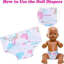 Set de 5 pañales para muñecas reutilizables, adecuados para muñecas de 12 a 15 pulgadas y de 16 a 18 pulgadas, traje de pañal de muñeca de colores (muñecas no incluidas, colocación de patrones al azar), Cry Babies, muñecas de 12 pulgadas, muñecas de niños, ropa de muñeca bebé, accesorios de muñeca bebé, muñeca bebé, Cry Baby, accesorios de muñeca bebé, pañales
