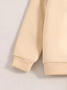 Tween Girls Plaid Bow Pumpkin Slogan Print Apricot Pullover Sweatshirt, For Autumn & Spring For Halloween - Apricot - View 5