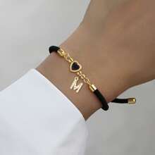 1件新款时尚字母心形可调节绳编手链（女士款） - 黑色 - 查看 1