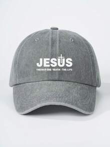 1 件印花“JESUS”水洗棒球帽，可调节户外防晒休闲帽，适合春秋季旅行海滩，男女通用时尚 Y2K 风格帽子万圣节 - 棒球帽 - 查看 6