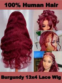 Uveous 200% Burgundy Body Wave Red Lace Front Human Hair Wigs For Women 99J Colored 13x4 Body Wave Lace Front Wigs Human Hair Pre Plucked Wine Red Lace Front Wigs Human Hair Wigs For Women - S99J - Xem 4