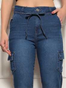 Women's Cargo Jeans - Rửa tối - Xem 4