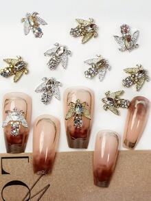 优雅的 10 件蜜蜂指甲饰品套装 - 闪亮的水钻和珍珠，无香指甲珠宝，适合精致的艺术设计 - 彩色 - 查看 1