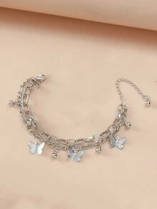 1 pieza Brazalete exclusivo de alta gama con mariposa, bola dorada y borla en capas - Plateado - Ver 2