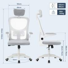 OYAJIA Office Chair Ergonomic Desk With 90° Flip-Up Armrest Lumbar Support, Height Adjustable Chair, Executive Swivel Computer Padded Seat Cushion For Home/Office - Light Grey - View 11