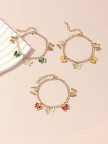 3 Peças/Conjunto Pulseira Borboleta com Gota de Óleo para Crianças & Adolescentes, Combinação Adequada para Decoração Diária de Crianças - Multicolorido - Visão 6