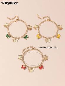 3 Peças/Conjunto Pulseira Borboleta com Gota de Óleo para Crianças & Adolescentes, Combinação Adequada para Decoração Diária de Crianças - Multicolorido - Visão 5