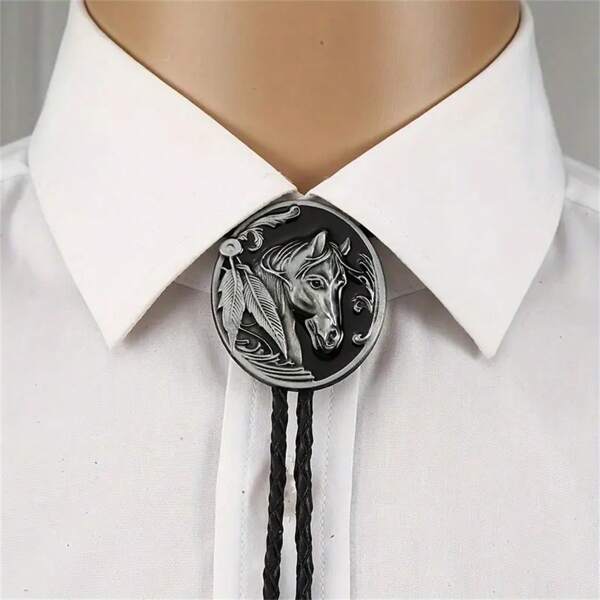 1 Peça Colar Cordão Bolo com Pingente de Cabeça de Cavalo, Botão de Colarinho de Camisa Coleção Bolo Country Western Unissex, Adequado para Festas, Casamentos, Padrinhos, Melhor Opção de Presente