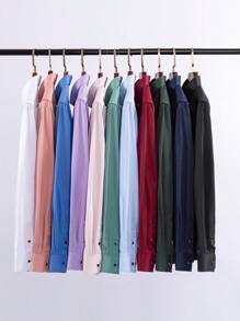 New Collection Men's Shirt With Square Button 55% Cotton 45% Polyester - xanh quân đội - Xem 5