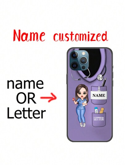 Texto personalizado Capa macia para telefone personalizada, capa protetora à prova de choque TPU com padrão de enfermeira, presente criativo