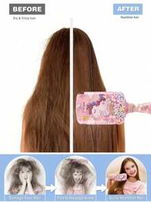 1 件装卡通梳防静电按摩发刷，带独角兽图案，适合女孩