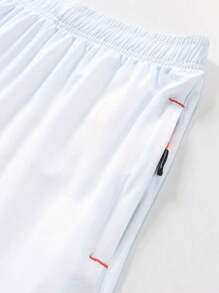 2 件套男士夏季速干运动短裤，松紧腰沙滩短裤，带后口袋 - 白色 - 查看 5