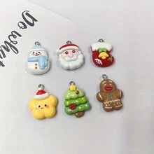 10 件圣诞树脂珠宝吊坠饰品 - 圣诞树、星星、雪人、长袜、姜饼、圣诞老人 - 适合制作珠宝和 DIY 工艺品 - 彩色 - 查看 3