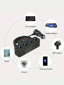 1pc 12V 24V Universal Car Charging Plug With One To FourQC3.0+USB+PD Fast Charging Interface Car Accessories, Car Charger - Black - View 3