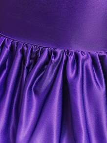 Young Girls' Halloween Pumpkin & Bat Print Satin Party Dress, Princess Style, Fabric Pattern Random, Excluding Hair Accessories - Purple - View 6