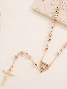 1 chiếc vòng cổ hạt cườm Đức Mẹ Đồng Trinh thủ công có mặt thánh giá, phù hợp cho phụ nữ đeo hàng ngày hoặc dự tiệc - Vàng - Xem 8