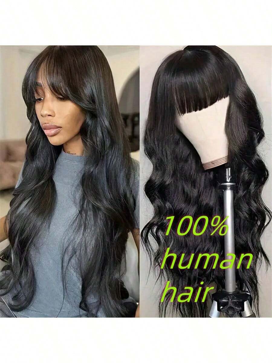 200 Density Bang Wig Human Hair Glueless Body Wave Wigs Human Hair With Curtain Bangs Ready To Glueless Wig 100% Brazilian Virgin Human Hair For Women