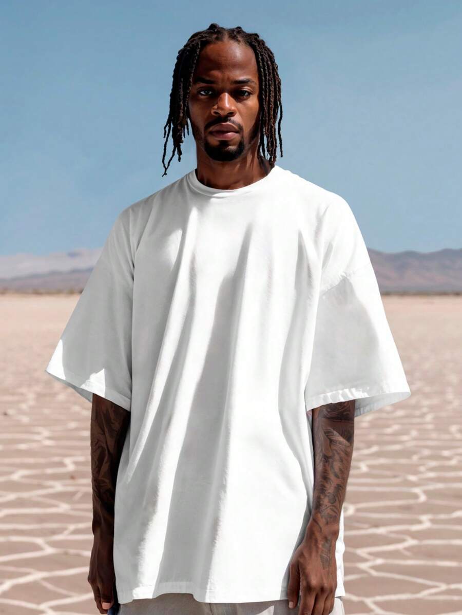 Men's Oversized Plain T-Shirt 100% Cotton Up To Plus Size G3 - 白色 - 查看 1