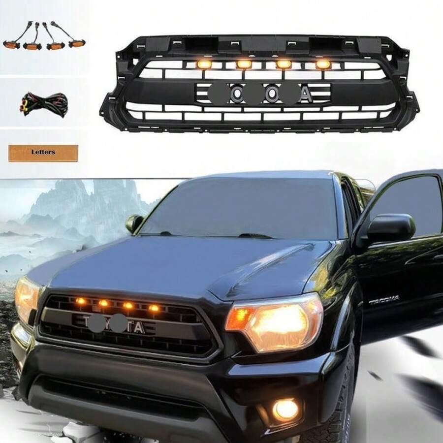 Parrilla delantera para Toyota Tacoma TRD Pro de 2da generación 2012 2013 2014 2015, parrilla con luces ámbar, color negro mate - 1 - Ver 1