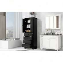 Storage Cabinet With 2 Doors And 4 Drawers For Bathroom, Office, Adjustable Shelf, MDF Board With Painted Finish, Black Mo-Autos