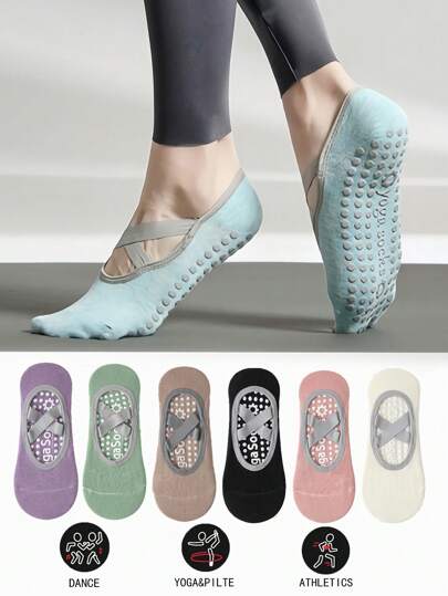 1 双/3 双/5 双防滑瑜伽袜，透气交叉带隐形运动室内袜，硅胶防滑舞蹈袜