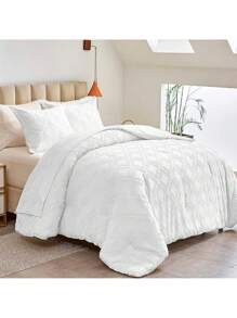 Duvet Cover Set For King Size Comforter, Duvet Cover With Button Closure, Includes 2 Pillowcases, Ultra Soft Microfiber, Rhombus Pattern - White - View 1