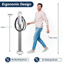 EV Charger Pedestal Tesla Charger Stand For Gen 3 Electric Vehicle Charging Stations Corrosion Resistance EV Charger Stand Compatible With Tesla Mobile Connector & J1772 Charger, Silver White - Silver - View 4